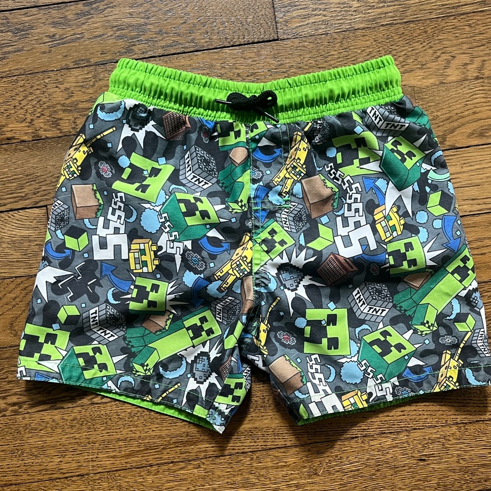 Boys Minecraft Graphic swim trunks - Green and Black